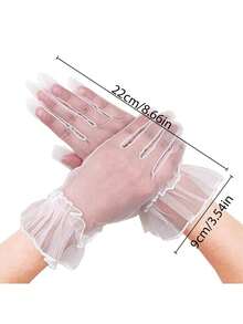 1 Pair D EXCEED Polka Dot Transparent Mesh Short Gloves, Elegant Lace Trim Mesh Gloves, Suitable For Weddings, Tea Parties, Makeup, Balls And Other Formal Occasions, Vintage Women's Gloves - Multicolor - View 12