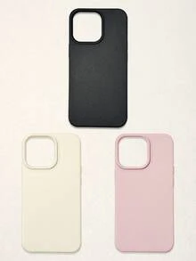 3pcs Solid Color Faux Leather Texture Waterproof Anti-Slip Anti-Fall Phone Cases, Matte Soft TPU Shockproof Protective Covers, Minimalist Aesthetic Dopamine Black / Pink / Cream White Phone Cases, Daily Use & Birthday / Valentine's Day / Mother's Day / Anniversary Gift Choice, Compatible With Iphone Case& Galaxy Case - Multicolor - View 36