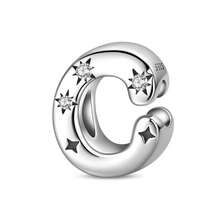 1 pieza Encanto de cuentas de la serie de iniciales estrelladas de estilo cielo estrellado celestial de plata de ley S925 de baja alergia, adecuado para pulsera original, fabricación de joyas DIY para mujeres, regalo de cumpleaños - Blanco - Ver 19