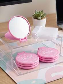 12pcs/6pcs/2pcs Pink Inspirational Compact Mirror Set - Round Makeup Mirror With White Pouch, Women's Small Gift, Graduation, Mother's Day, Party Favor, Pink Small Portable Folding Pocket Mirror, Suitable For Women, Party Gift, Women's Birthday, Bridal Gift, Cheerleader Gift Bag And Other Occasions - Multicolor - View 3