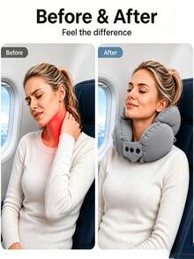 U-Shaped Inflatable Neck Pillow With Automatic Neck Support, Portable, Multi-Angle Adjustable, Quick-Release Buckle, Suitable For Travel, Home, Office And Car Use, Great Gift Recommendation For Holidays And Outdoor Activities - Multicolor - View 1