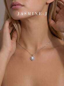 1pc S925 Sterling Silver Full Rhinestone Heart-Shaped Opal Pendant Necklace, Gold Heart-Shaped Opal Necklace, Heart Necklace, Women's Necklace, Simple & Versatile, High-End, Suitable For Women's Daily/Party Wear - Multicolor - View 10