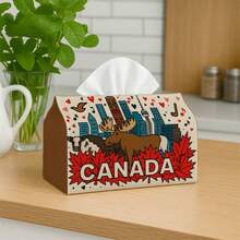 1pc Canadian Moose Design Tissue Box Cover - Vintage Fun Bold Napkin Holder, Suitable For Home, Kitchen And Car Decor | Multi-Functional Fabric Tissue Dispenser With Floral Details | Perfect For Christmas, Halloween And Daily Use - Multicolor - View 7