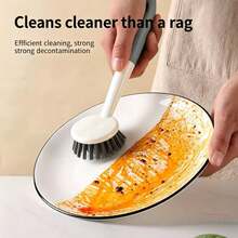 1 pieza Cepillo de mango largo para ollas, cepillo de limpieza de cocina sin rayaduras, cepillo para lavar platos sin ángulos muertos, herramienta de limpieza duradera y fuerte para ollas y tazones, cepillo para ollas minimalista y atractivo, cepillo para lavar ollas de mango largo sin ensuciarse las manos, revestimiento sin rayaduras, cepillo de limpieza esencial para eliminar manchas en la cocina - A - Ver 4