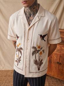 glestore Men's Vintage "Old Money Style" Vacation Polyester Printed Short Sleeve Shirt: A Luxurious "Old Money Style" Piece Suitable For Various Occasions - Multicolor - View 5