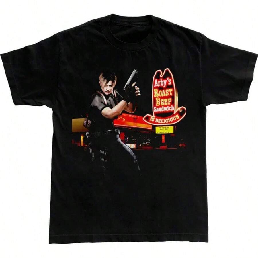 Leon Kennedy Arby's Crossover Unisex Shirt, Horror Game, Gift For Gamers, Fan Shirt, Unisex Shirt, Gift For Men And Women - Black - View 1