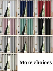1pc 100% Blackout Solid Color Rod Pocket Curtain, Minimalist Room Darkening Thermal Insulated & Privacy Protection Window Panel With Coated Lining, For Bedroom, Living Room, Office & Outdoor Home Decor. - Black - View 4