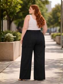 Women's Plus Size Tailored Cargo Pants With Wide Legs - 黑色 - 查看 2