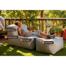 Outdoor Indoor Bean Bag Chair With Ottoman, 2-In-1 Lounge Beanbag With Filling, Water-Repellent Polyester Patio Sofa, Full-Body Ergonomic Support - Black - View 4