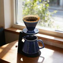 Ceramic Home & Office Large Capacity Pour Over Coffee Brewer Set, 1300℃ High Temperature Fired, Set Includes V2 Integrated Filter Cup And 600ML Server, Suitable For 1-4 People, High Temperature Blue Kiln-Change Glaze Pour Over Coffee Set - Navy Blue - View 3
