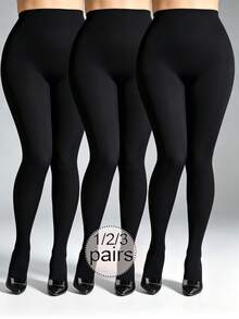 1/2/3 Pairs Plus Size Women's Tights, Suitable For Daily Wear, Comfortable - Black - View 1