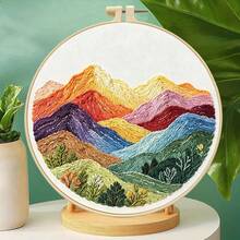 Ins Style Forest Gradient Color Distant Mountains + Flower Field Handmade Embroidery Material Kit, Zero-Base DIY Home Decor Wall Hanging - Multicolor - View 5
