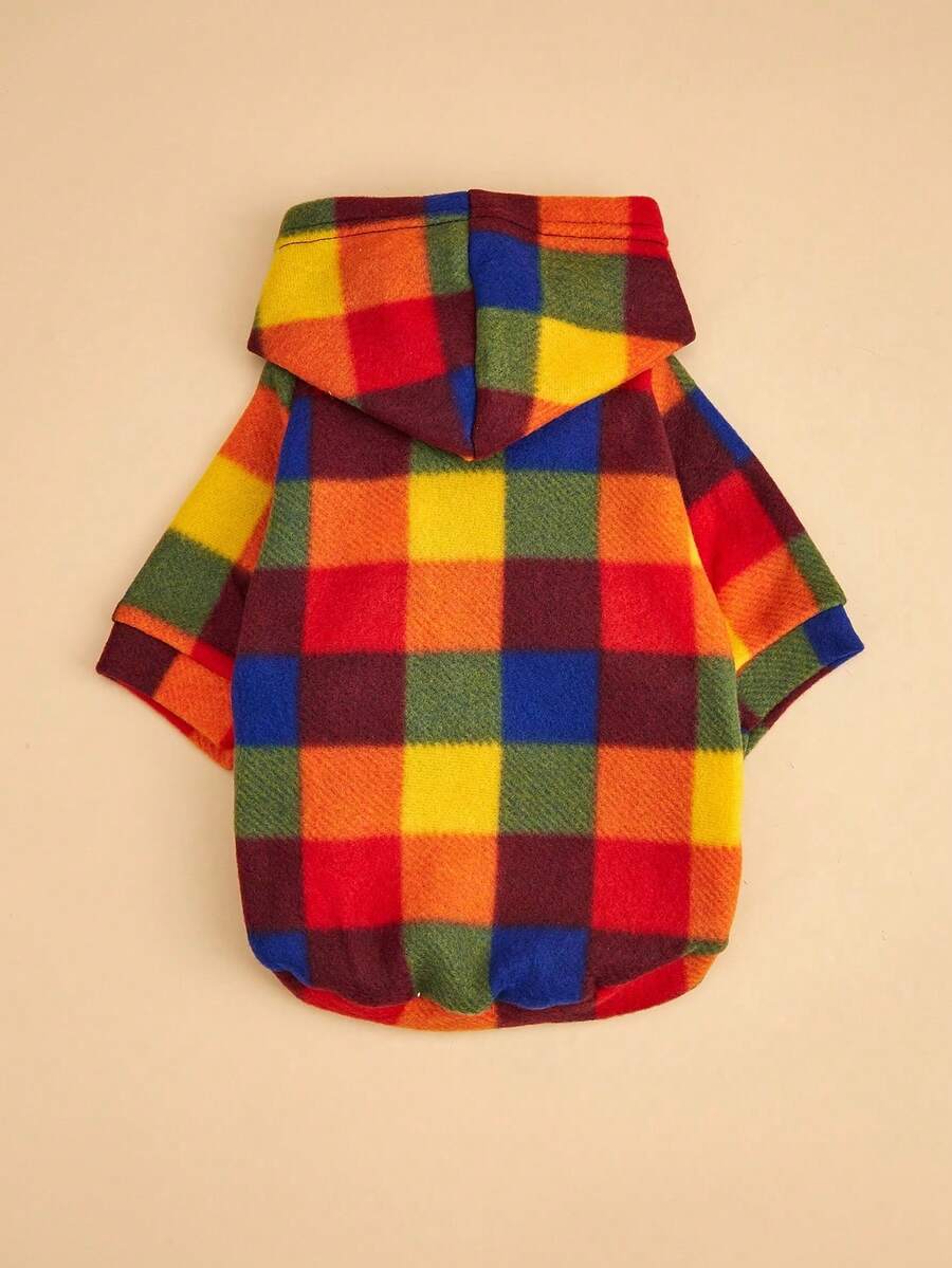 Pet Colorful Plaid Hoodie 1 Piece, Autumn And Winter Cat And Dog Clothing, Soft And Comfortable Animal Apparel, Cute Pet Hoodie For Home And Outdoor Wear - Multicolor - View 1