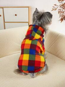 Pet Colorful Plaid Hoodie 1 Piece, Autumn And Winter Cat And Dog Clothing, Soft And Comfortable Animal Apparel, Cute Pet Hoodie For Home And Outdoor Wear - Multicolor - View 5