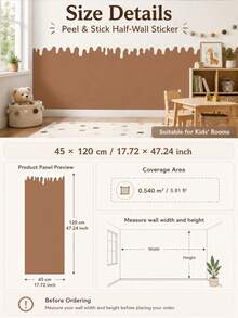 SUPSTICKER 1pc Beige Paint Drip Edge Half Wall Sticker, Waterproof Removable PVC Self-Adhesive Wall Decor, Suitable For Bedroom And Game Room, 11.72*35.43/47.4inch - Multicolor - View 16