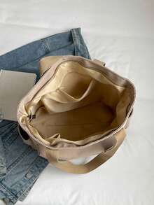 Bolso bandolera de gran capacidad de unicolor y elegante, bolso tote versátil para ir al trabajo, adecuado para estudiantes, clases, desplazamientos y salidas - Beis - Ver 8
