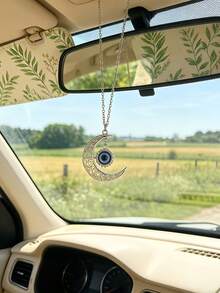 1PC Metal Blue Eye Car Hanging Ornament - Crescent Moon Shaped Exquisite Design Car Rearview Mirror Decoration, Fashionable And Durable Car Interior Accessory - A - View 7