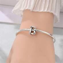 1 pieza Encanto de cuentas de la serie de iniciales estrelladas de estilo cielo estrellado celestial de plata de ley S925 de baja alergia, adecuado para pulsera original, fabricación de joyas DIY para mujeres, regalo de cumpleaños - Blanco - Ver 11
