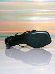 Damen-Pantoletten mit quadratischer Zehenpartie und Zehenkappe, High-Heel-Sandalen mit Metallverzierung aus Lackleder, modische Schuhe mit dünnem Absatz für Outdoor, vielseitig für Pendeln, Party und Bankett - Schwarz - Übersicht 6