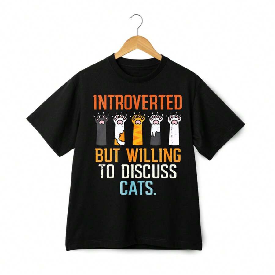 Camiseta Aprobada para Discusión de Gatos | Camiseta Gráfica de Humor Introvertido--Camiseta Casual Unisex - Negro - Ver 1