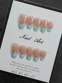 Short Almond 10PCS Handmade Press-On False Nails | Nude Mint Green French Hand-Painted White Flower Press-On Nails | With 1 Set Manicure Tools | Handmade False Nails | Fresh Forest Style | Youthful & Versatile | For Students & Office Workers - Multicolor - View 8