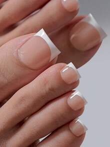 60片短方型/短杏仁形美甲片組合套裝，裸色與白色法式軟膠美甲片組合，適合所有女性與女孩，法式美甲設計，適合日常佩戴，15種尺寸，適合女性指甲 - 杏色 - 查看 5
