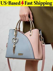 Casual Business Metal Decor Handbag For Women Stylish Crossbody Bag With Tassel Charm Top Handle Shoulder Tote Elegant Black Purse  For Travel Work - 彩色 - 查看 11