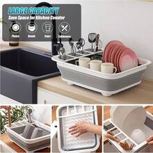 Collapsible Folding Silicone Dish Drainer Camping Caravan Boat Drying Rack, SILICONE DISH DRYING DRAINER, FOLDABLE DRIPPER, FOLDABLE SILICONE DISH DRYING DRAINER FOR PLATES, GLASSES, CUTLERY. - White-gray - View 4