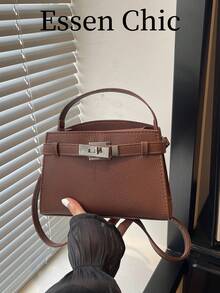1pc Brown New Strap Decor Solid Color PU Small Square Handbag For Women - Brown - View 2