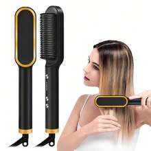 Two-In-One Ceramic Straightening Comb, Suitable For Use In Outdoor And Hotel Settings. It Quickly Straightens And Smooths Unruly Hair. - Black - View 2