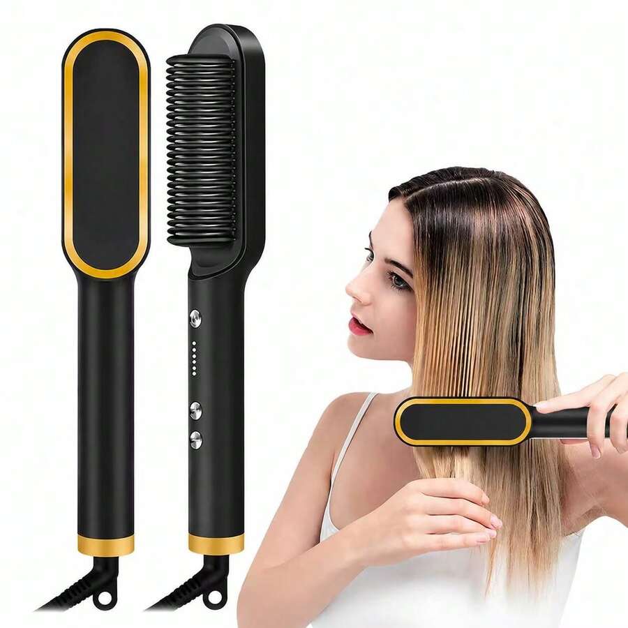 Two-In-One Ceramic Straightening Comb, Suitable For Use In Outdoor And Hotel Settings. It Quickly Straightens And Smooths Unruly Hair.