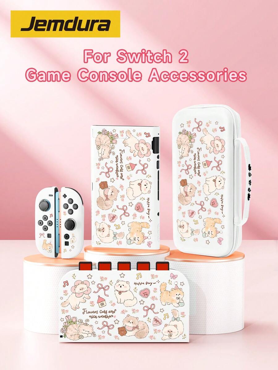 New Switch 2 (2025) Game Console Accessories, Cute Fresh Style Theme, Kitten Rose Pattern Printed Switch Protective Case, Compatible With Switch 2/Switch NS/Switch OLED/Lite, Suitable For Switch 2/Switch Game Console Accessories, Full Set, Storage Bag, Card Slot Dock, Switch Protective Case, Best Gift For Switch Players - Multicolor - View 1
