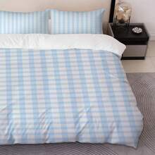 Set Perlengkapan Tidur 3 Potong Bergaris Biru & Putih, Set Sarung Selimut & Sarung Bantal Ultra Lembut, Ramah Kulit, dan Bernapas, Cocok untuk Semua Musim, Dekorasi Kamar Tidur Asrama Mahasiswa dan Rumah - Baby Blue - View 5