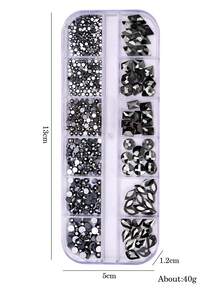12-Grid 3D Flat Back Black Glass Rhinestones, Mixed Color Shape & Size Crystal Gemstones, DIY Nail Art & Handmade Jewelry Decoration Rhinestones, Essential Craft Accessories For Women & Girls Nail Charms - Black - View 5