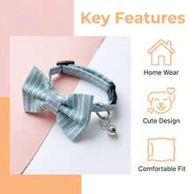 PINCOOL Collar con lazo a rayas y cascabel para cachorro, decoración de cuello para mascotas para uso en el hogar y diario - Celeste - Ver 4