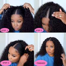 V Part Wigs Minimal Leave Out Upgrade U Part Kinky Curly Human Hair Wigs For Women Glueless Wear and Go Clip In Half Curly V Shape Wig 180% Density Natural Color 14-22 Inch - Natural Black - Übersicht 6