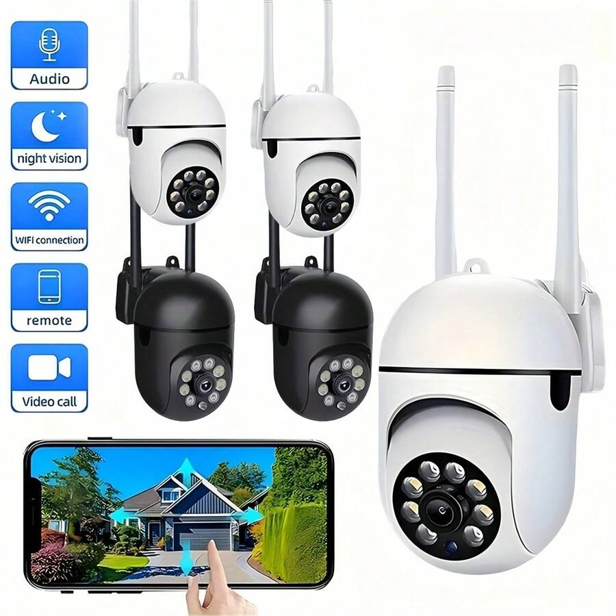 1080P HD 無線 WiFi 智慧家庭安全攝影機，動態偵測、彩色夜視與警報推送通知，支援 2.4GHz 無線網路，壁掛式室內監控攝影機，可透過手機 App 控制。適用於家庭安全監控、長者與兒童照護，USB 供電。