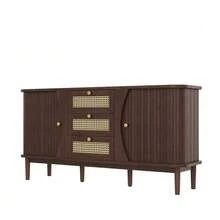 Buffet, Rattan Chest Of Drawers, Chest Of Drawers With Sliding Doors, Adjustable Shelves And Rounded Top. - 自然色 - 查看 9