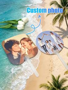 Customizable Personalized Plastic Hand Fan, Double-Sided Photo Customized Hand Fan, DIY Hand Fan, Customizable Plastic Craft Fan, Supports Any Pattern Customization, Romantic Wedding Fan Customization, Suitable For Weddings, Parties, Performances, Dancing And Home Decor - Multicolor - View 3