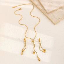 3pcs/Set Fashion Stainless Steel Water Drop Pendant Earrings & Necklace Set, Women's Jewelry Set - Gold - View 5