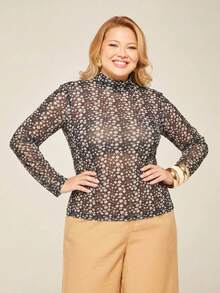 Blusa Manga Longa Tule Feminina Onça Poá Xadrez Transparente Segunda Pele Plus Size Moda Trend Blusa Manga Longa Tule Feminina Onça Poá Xadrez Transparente Segunda Pele Plus Size Moda Trend - FLORES - Visão 2