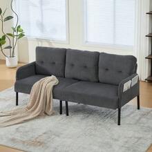 Three-Seater Sofa In Corduroy, Upholstered In A Soft And Comfortable Fabric, With A High Back And Practical Side Pockets. Sturdy Metal Legs And Solid Construction. Suitable For Living Rooms, Bedrooms, Or Offices. - Grey - View 3