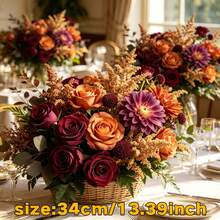 3pcs Autumn Mixed Artificial Flowers, Orange Red Peony Rose Dahlia Lavender Faux Bouquet For Home Cafe Wedding Photography Spring Decor - Multicolor - View 7