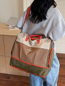 Small Niche Design, Personalized Contrasting Color Checkered Luggage Bag, Large Capacity, Lightweight, Multifunctional, Expandable Travel Bag - Multicolor - View 4