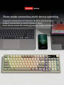 Teclado inalámbrico Lenovo K280 Tri-Mode con retroiluminación RGB 97 teclas Bluetooth 2.4G recargable Type-C compatible con PC portátil y tableta - Ver 3
