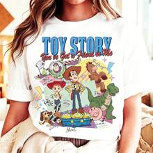 Disney Toy Story Vintage Tee To Infinity And Beyond Retro Graphic Print, Classic Woody Buzz Lightyear Short Sleeve Top, 100%Cotton Oversized T-Shirt - 白色 - 查看 1