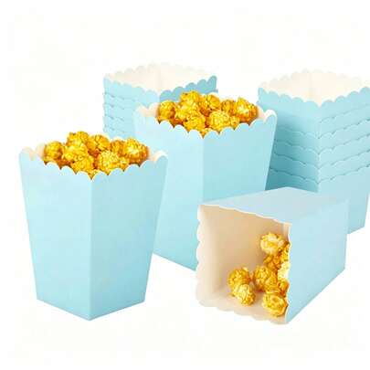100/48/36/24/12個/1個 淺藍色紙製爆米花盒，2.76*4.53*1.97英吋，一次性紙板爆米花持有器，適用於生日、節日和電影派對用品