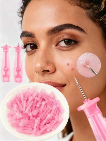 10/50/100/200 piezas Agujas desechables para acné, eliminan eficazmente imperfecciones y puntos negros, adecuadas para todo tipo de piel, herramientas de limpieza y cuidado de la piel facial para uso en salones de belleza y el hogar