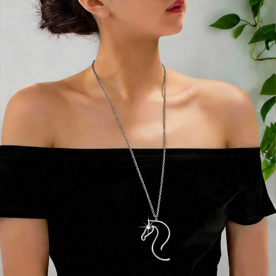 1pc European & American Minimalist Elegant Horse Head Women's Earrings - Necklace - View 1