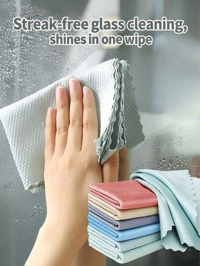 1/3/5/10pcs Thickened Fish Scale Pattern Microfiber Cleaning Cloth, Lint-Free, Water-Stain-Free, High Absorbency Wiping Cloth, Suitable For Kitchen Dishwashing, Car Windows, Mirrors, Bathroom Cleaning, Kitchen Supplies, Car Cleaning, Home Supplies, Car Accessories